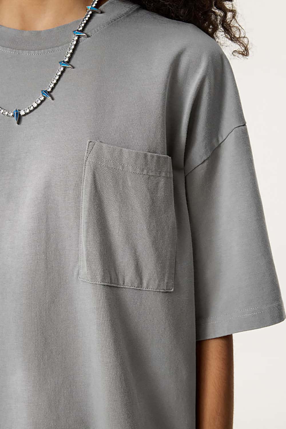 Vintage Distressed Tee with Dual Sheer Fabric and Patch Pocket