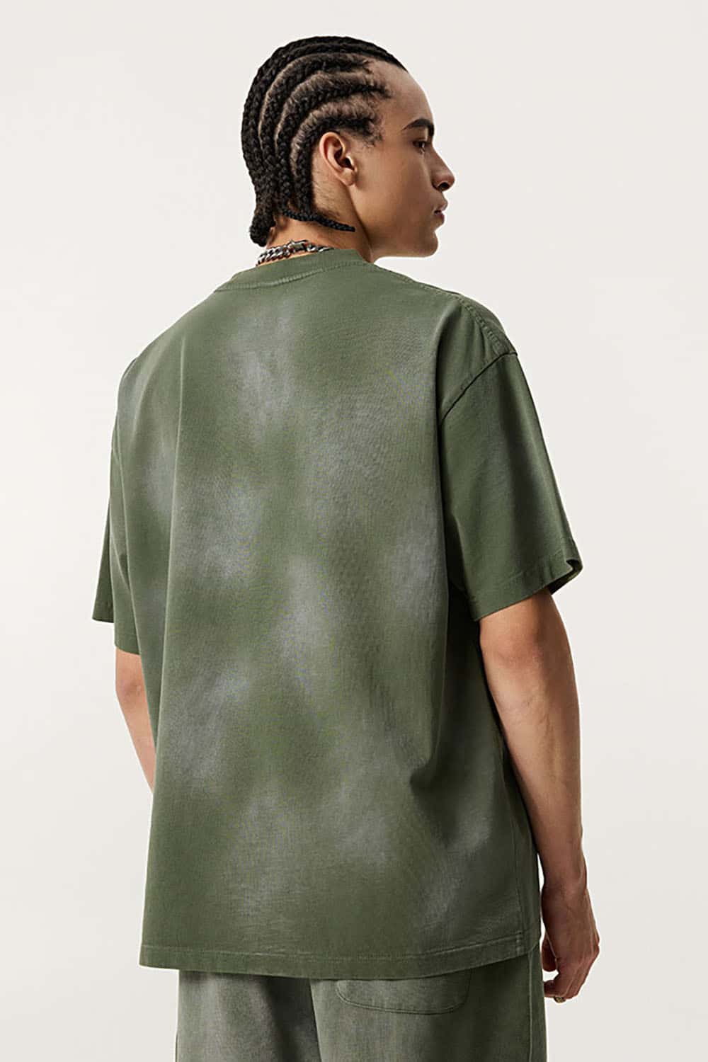 Vintage Distressed Tee with Dual Sheer Fabric and Patch Pocket