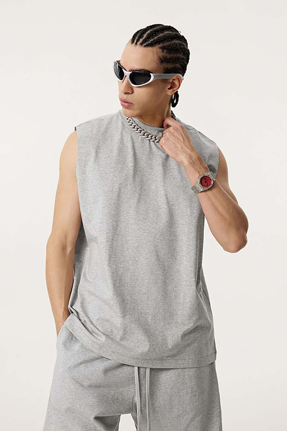 Quick-Dry Small Collar Sports Tank Top with UV Protection
