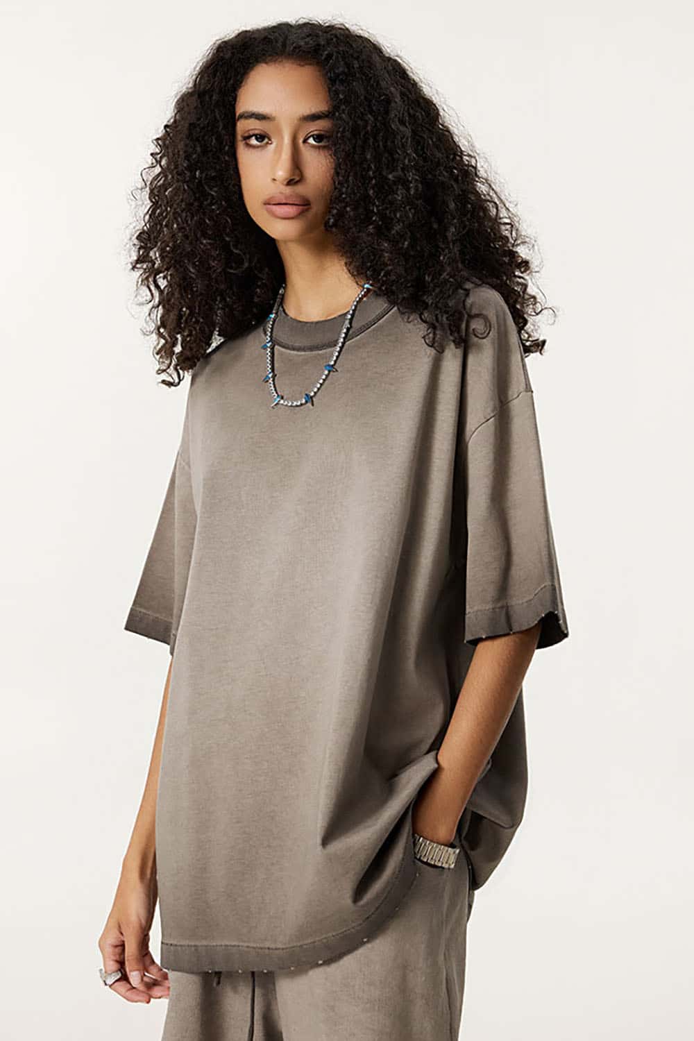 Distressed Edge Drop Shoulder Round Neck Short Sleeve T-Shirt