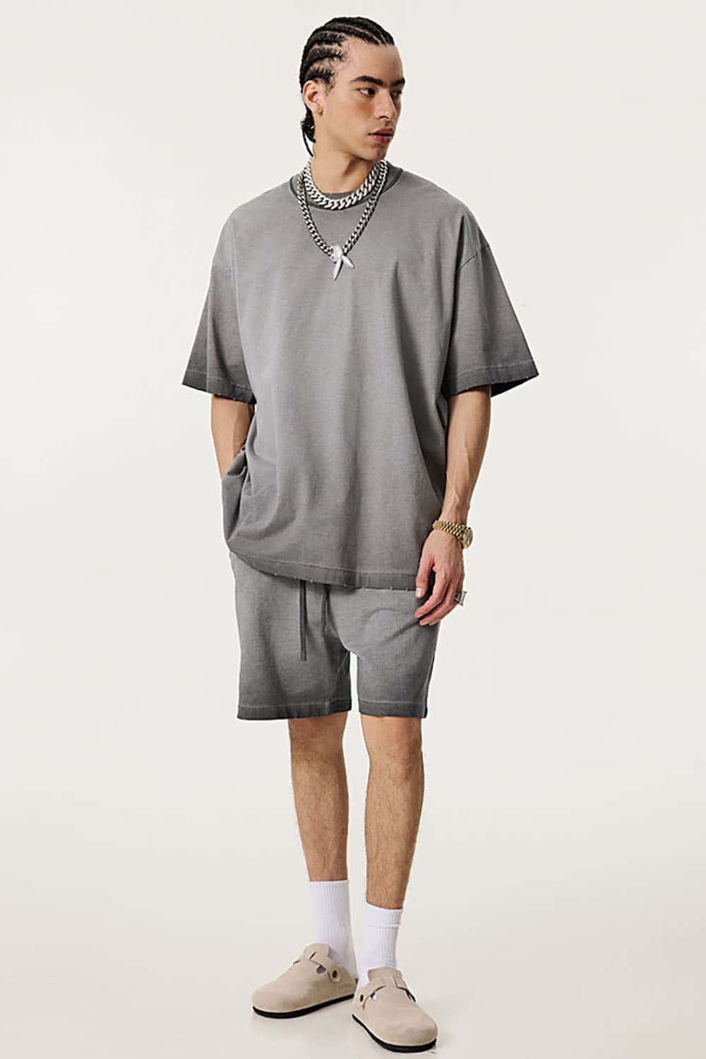 Distressed Edge Drop Shoulder Round Neck Short Sleeve T-Shirt