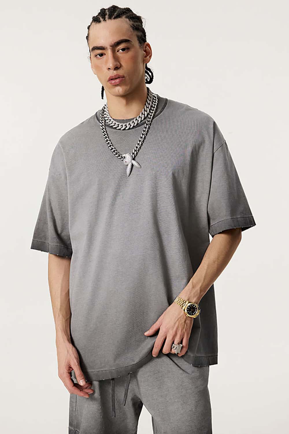 Distressed Edge Drop Shoulder Round Neck Short Sleeve T-Shirt