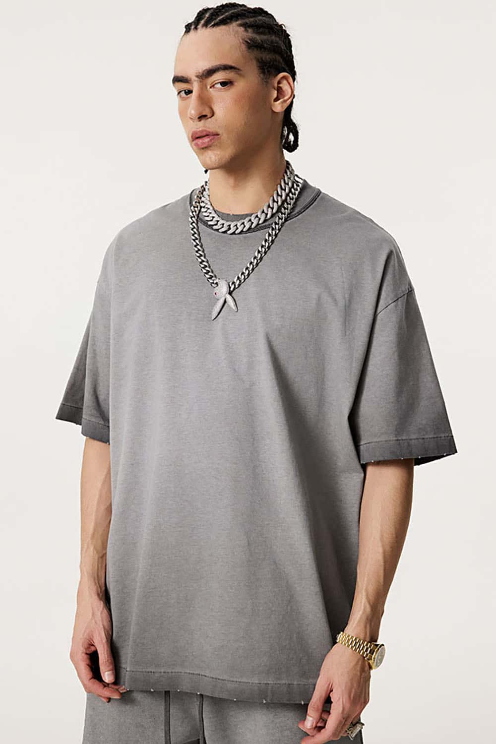 Distressed Edge Drop Shoulder Round Neck Short Sleeve T-Shirt