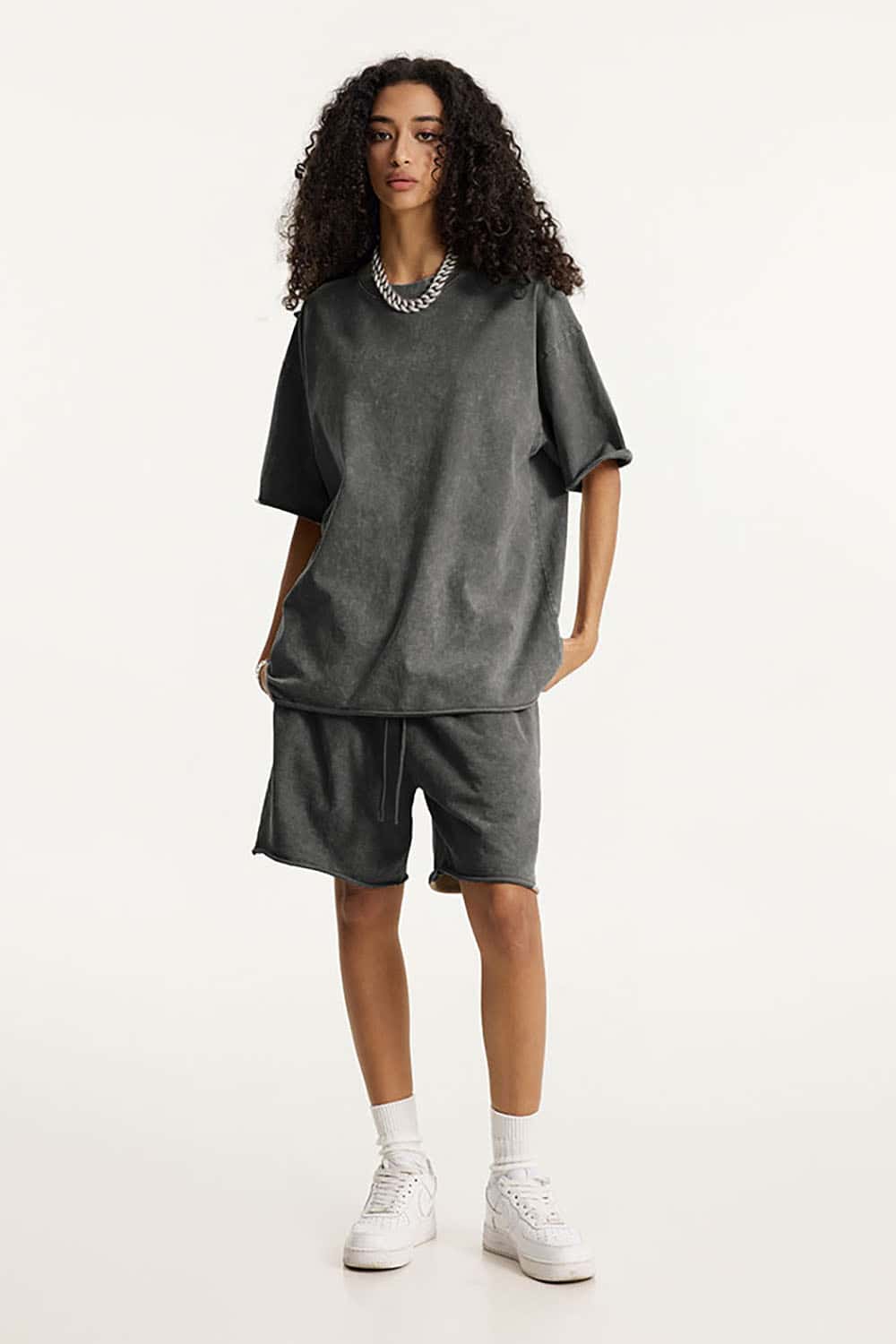 Wax-Dyed Washed T-Shirt with Loose Fit and Vintage Raw Edges