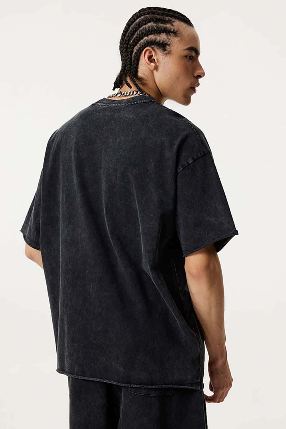 Wax-Dyed Washed T-Shirt with Loose Fit and Vintage Raw Edges