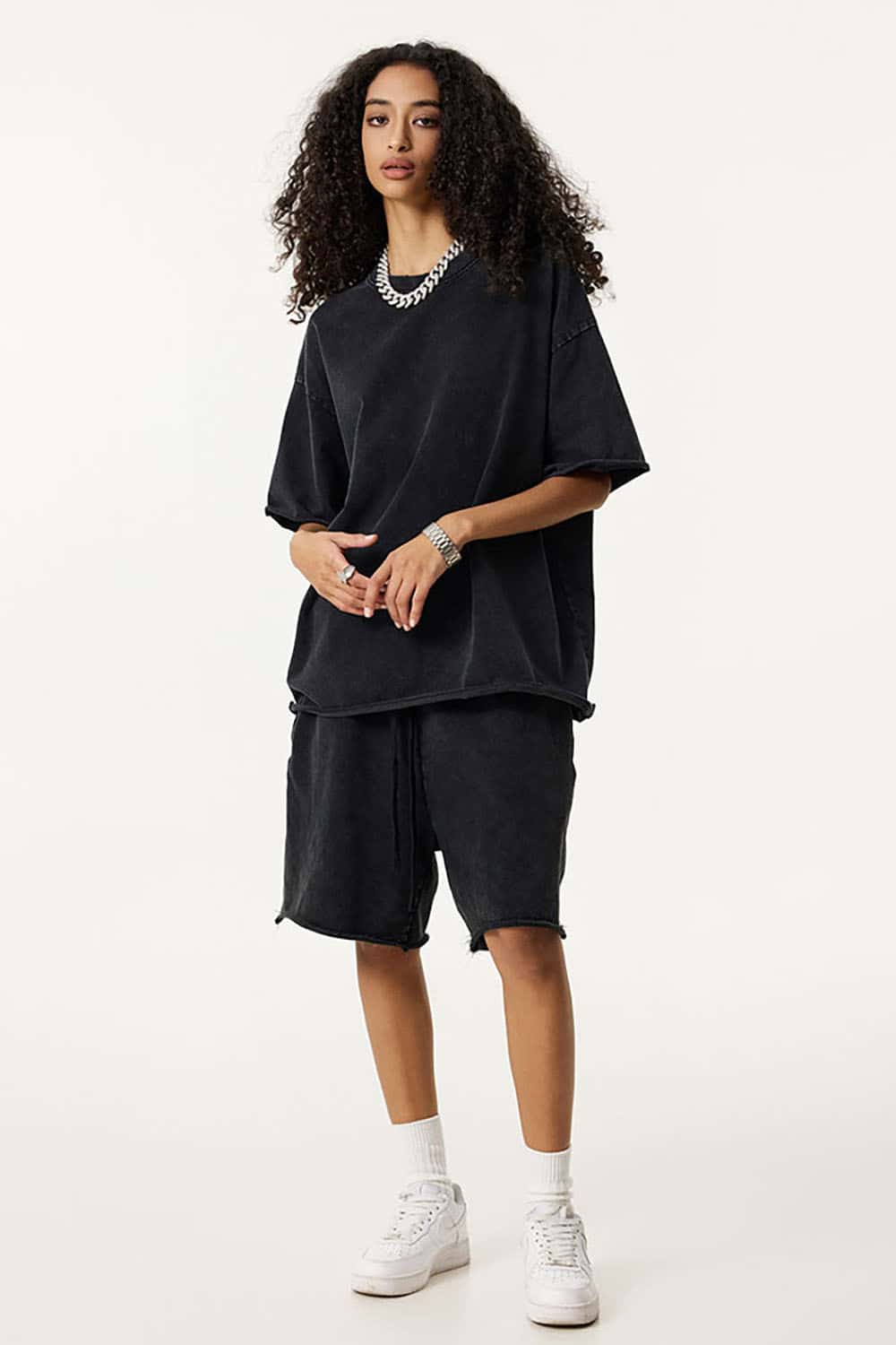 Wax-Dyed Washed T-Shirt with Loose Fit and Vintage Raw Edges