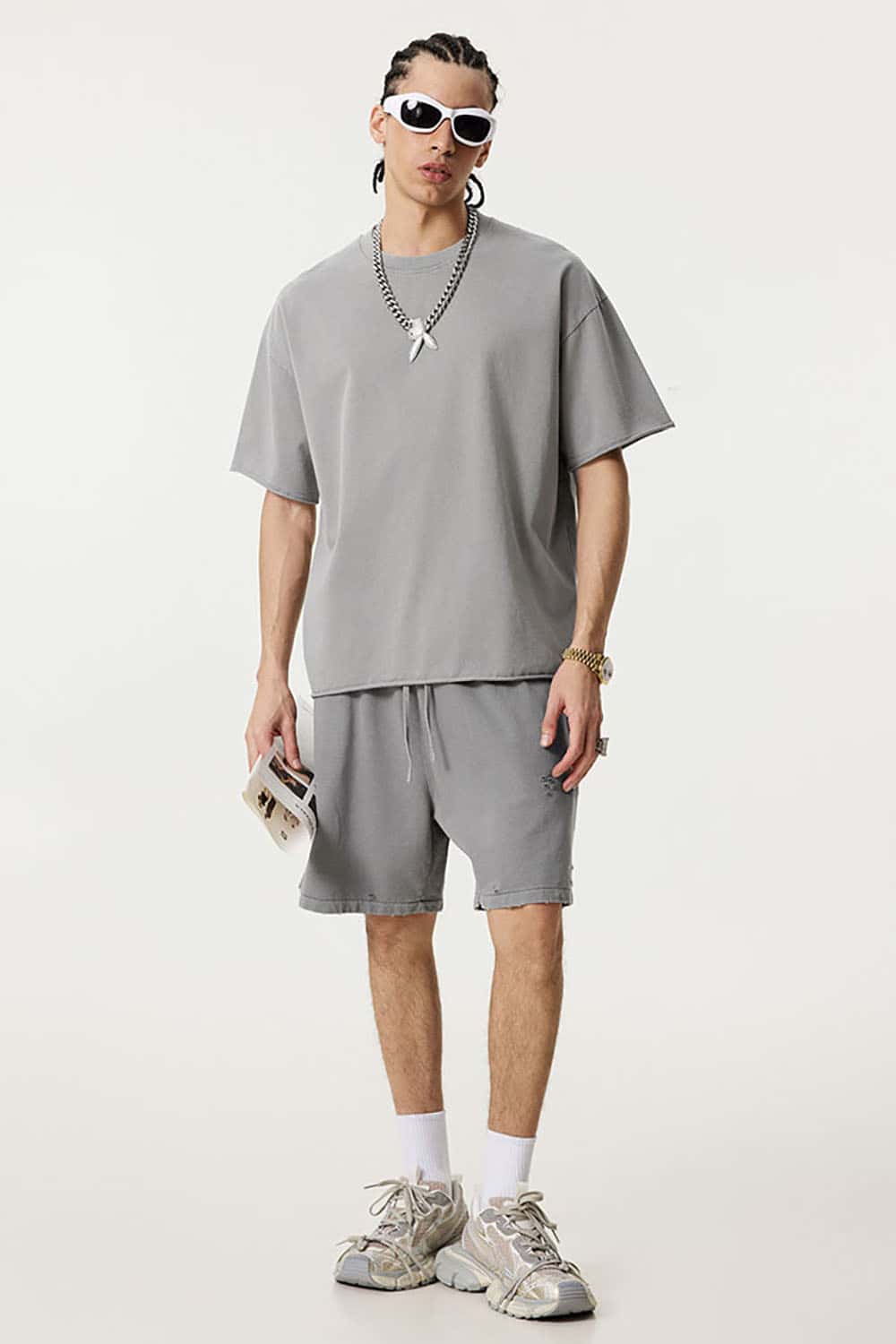 Wax-Dyed Washed T-Shirt with Loose Fit and Vintage Raw Edges