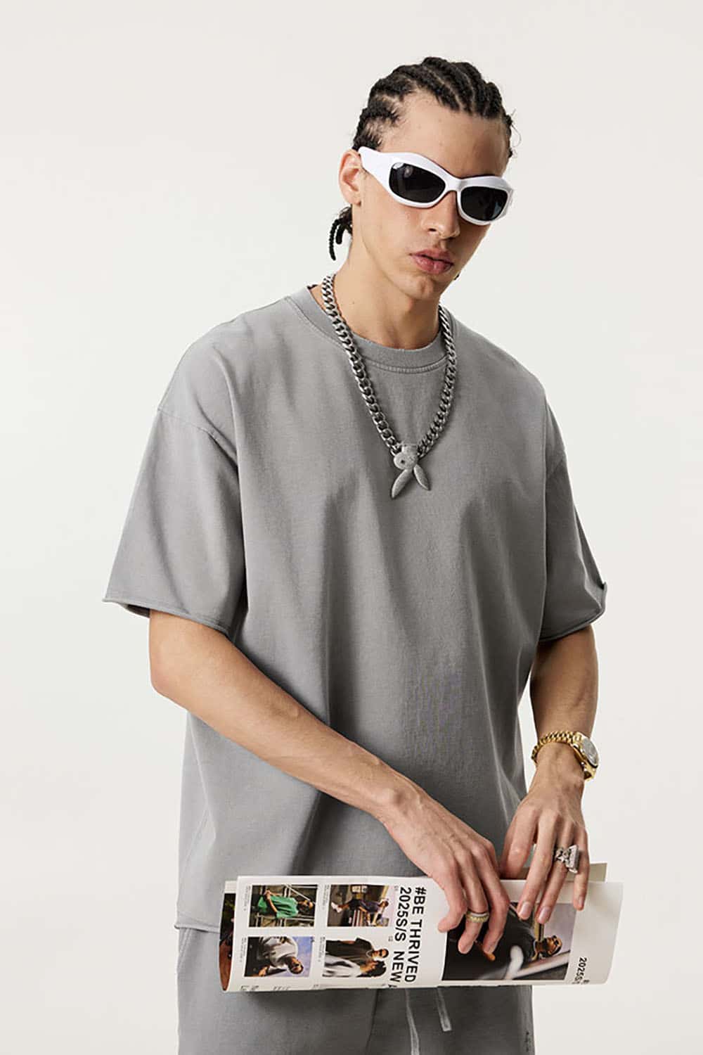 Wax-Dyed Washed T-Shirt with Loose Fit and Vintage Raw Edges