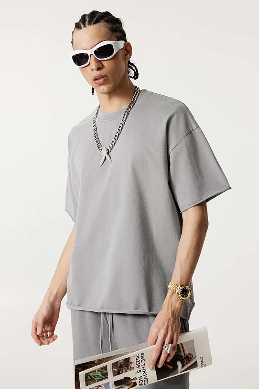 Wax-Dyed Washed T-Shirt with Loose Fit and Vintage Raw Edges