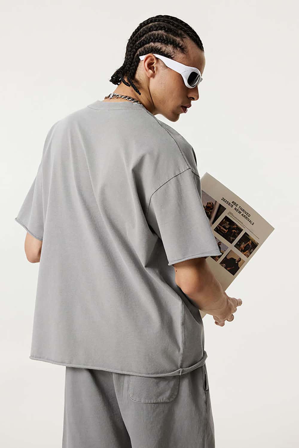 Wax-Dyed Washed T-Shirt with Loose Fit and Vintage Raw Edges