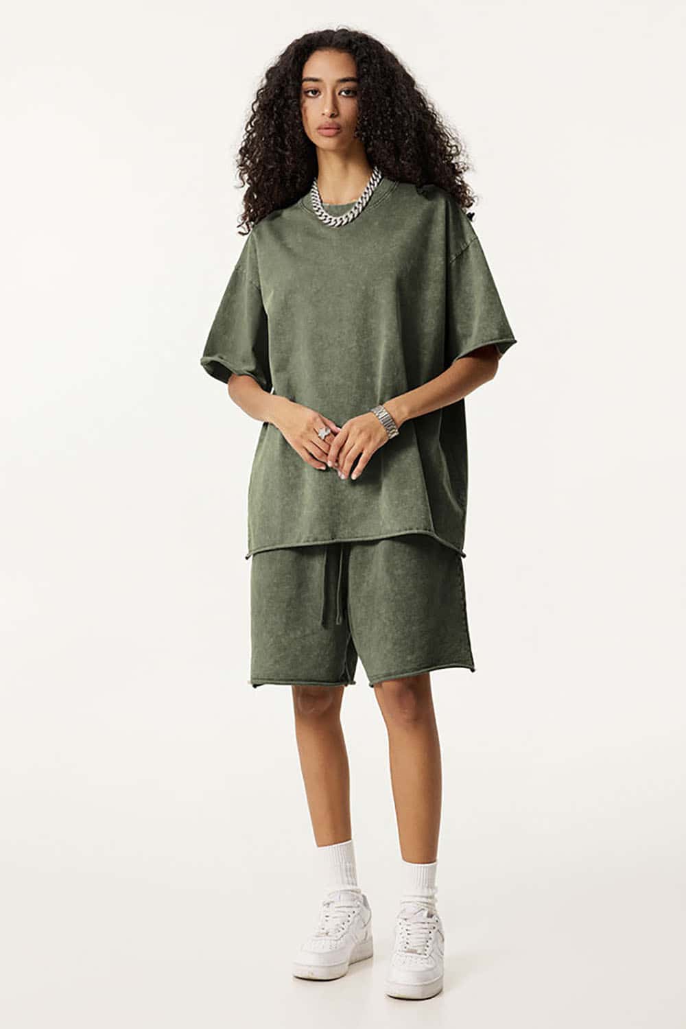 Wax-Dyed Washed T-Shirt with Loose Fit and Vintage Raw Edges