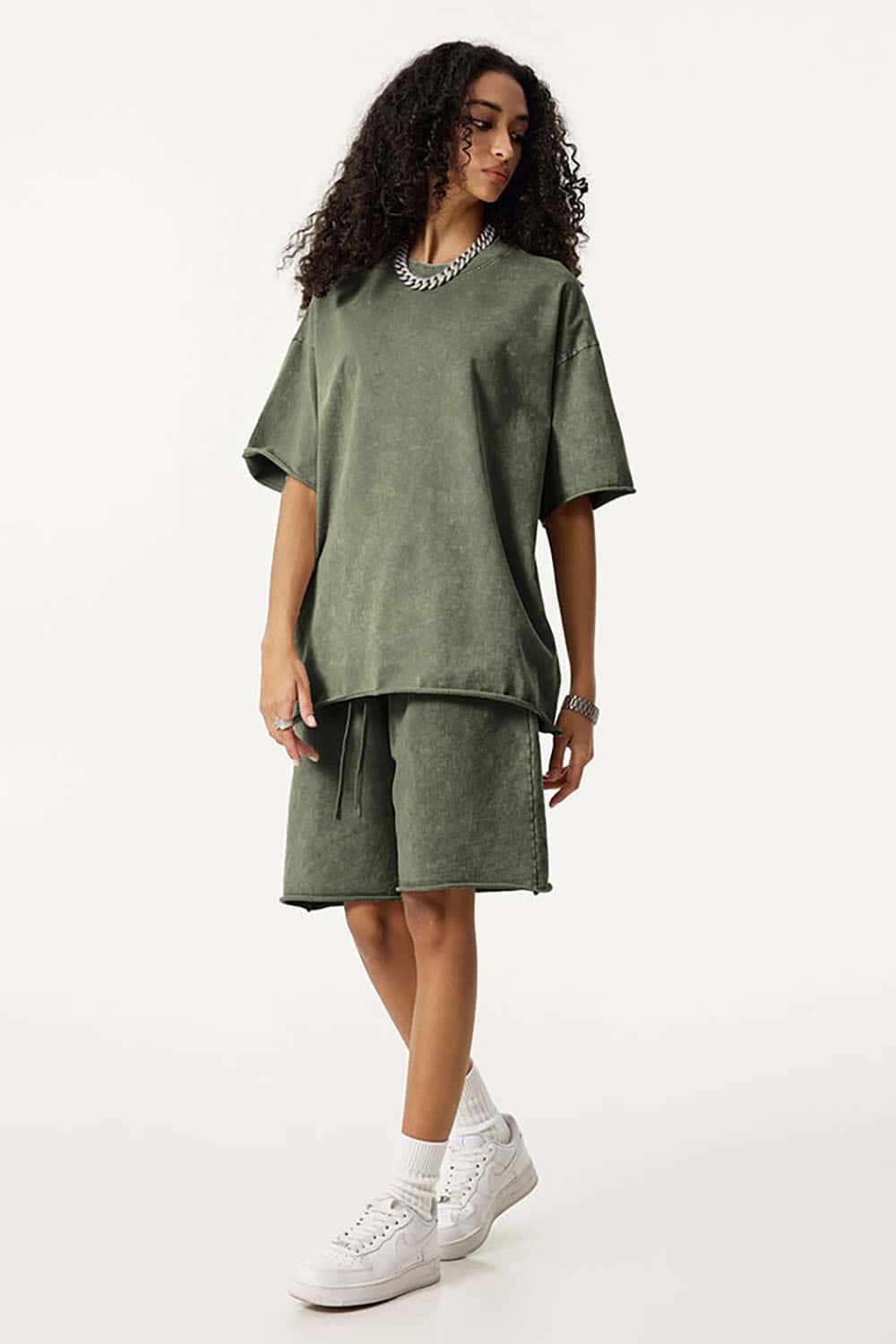 Wax-Dyed Washed T-Shirt with Loose Fit and Vintage Raw Edges