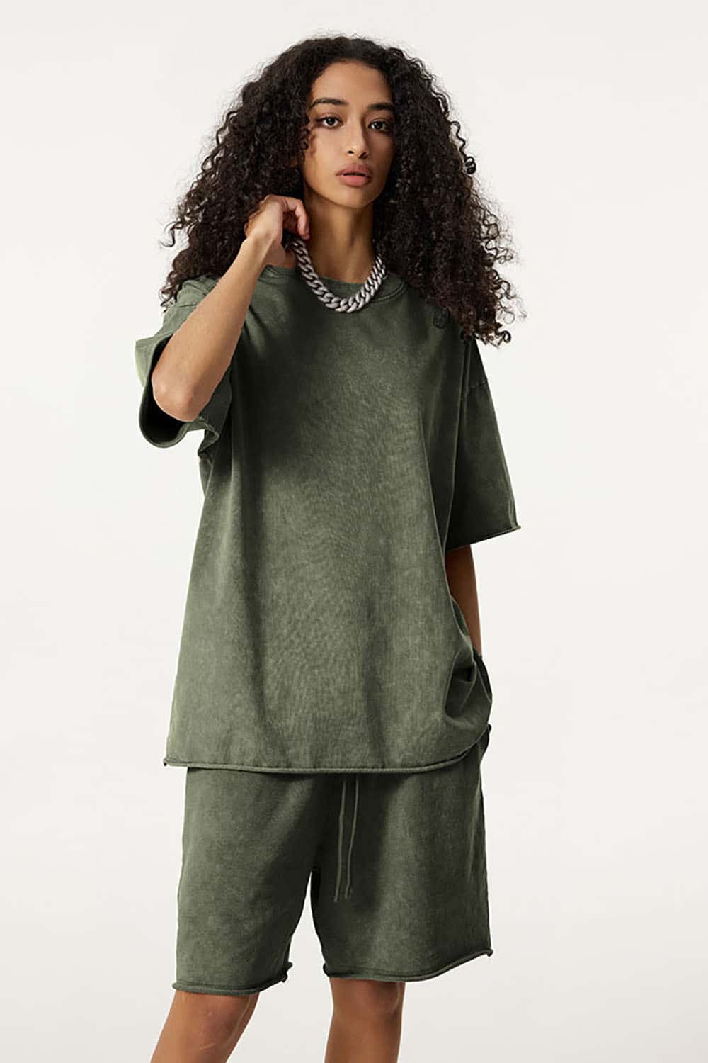Wax-Dyed Washed T-Shirt with Loose Fit and Vintage Raw Edges