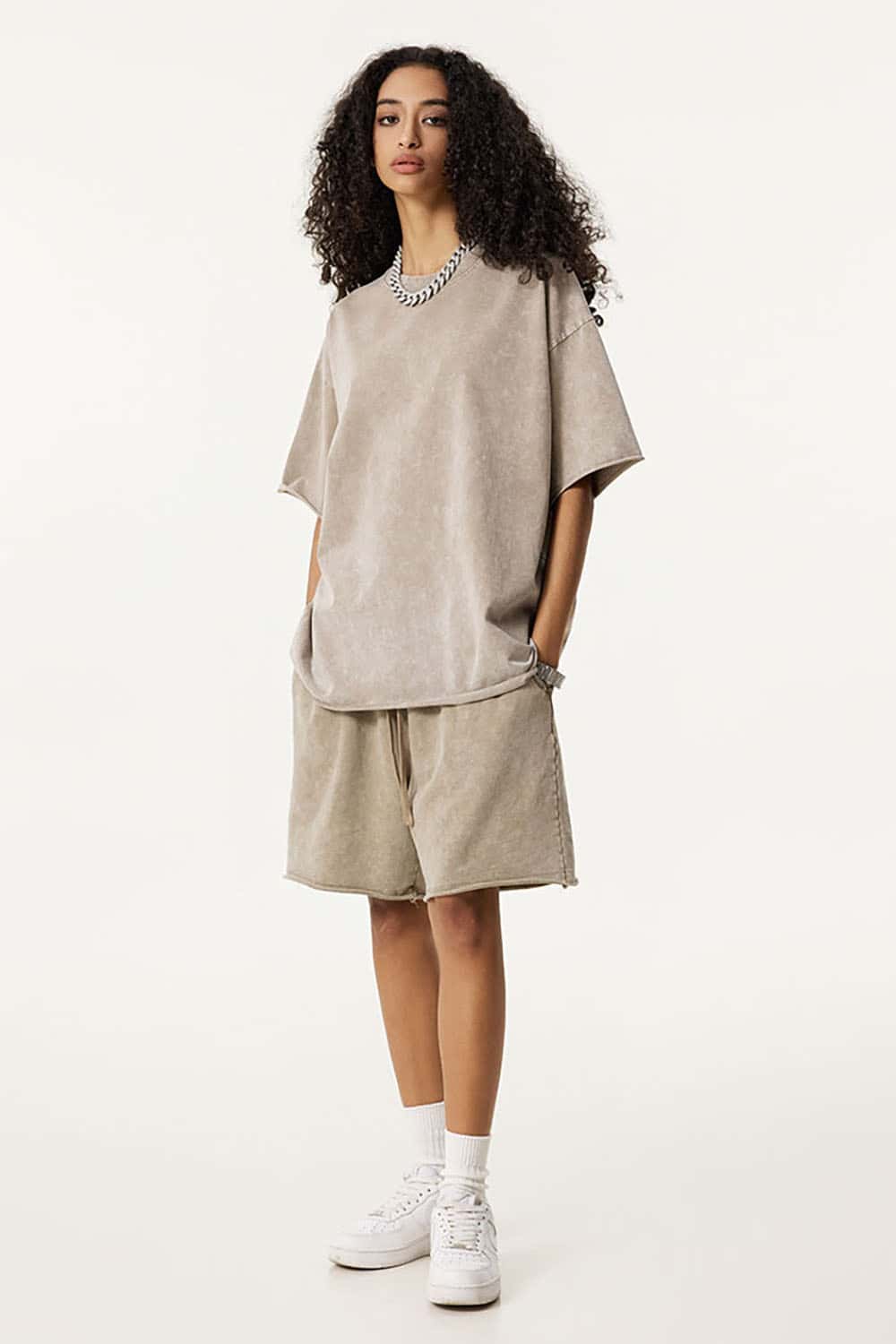 Wax-Dyed Washed T-Shirt with Loose Fit and Vintage Raw Edges