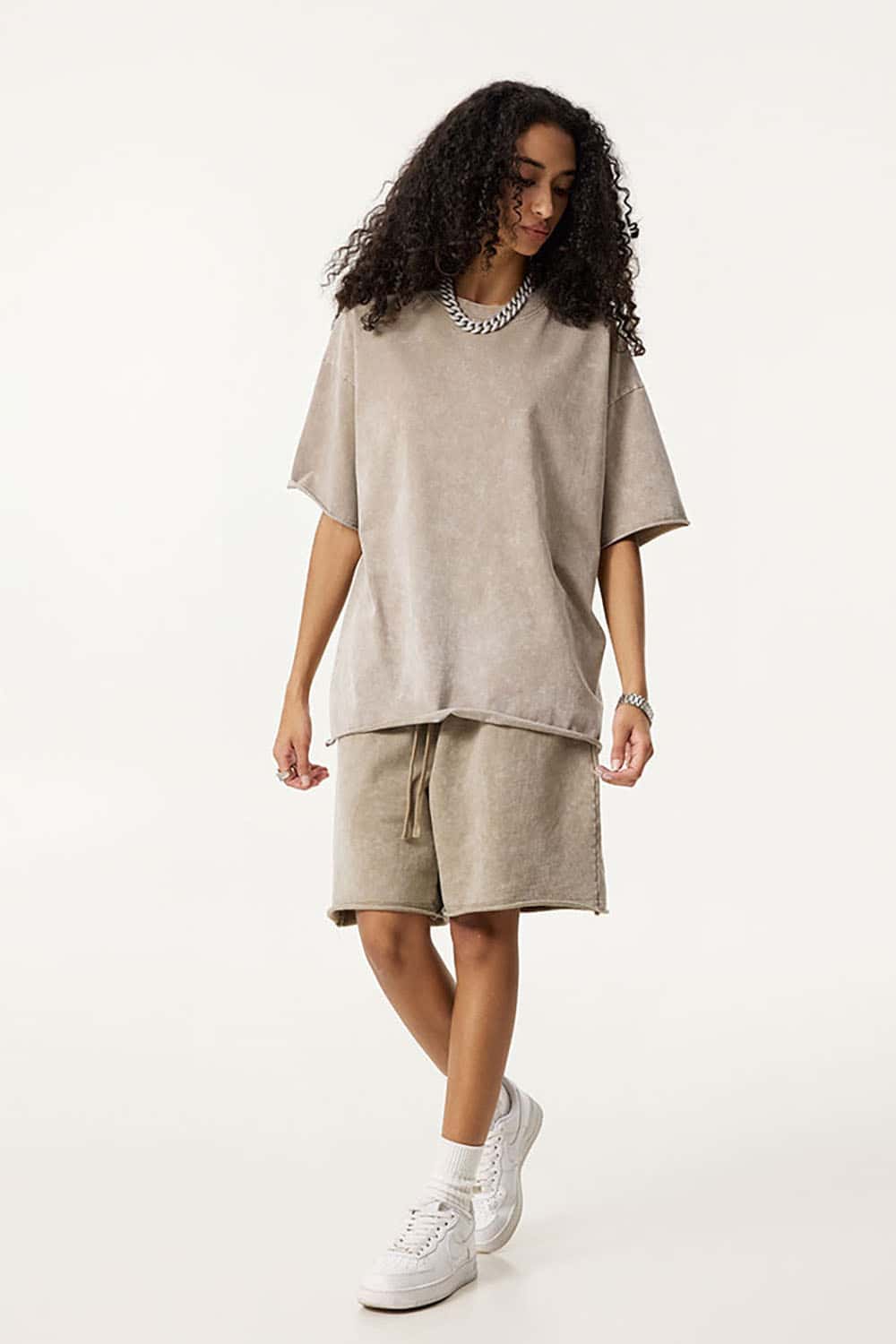 Wax-Dyed Washed T-Shirt with Loose Fit and Vintage Raw Edges