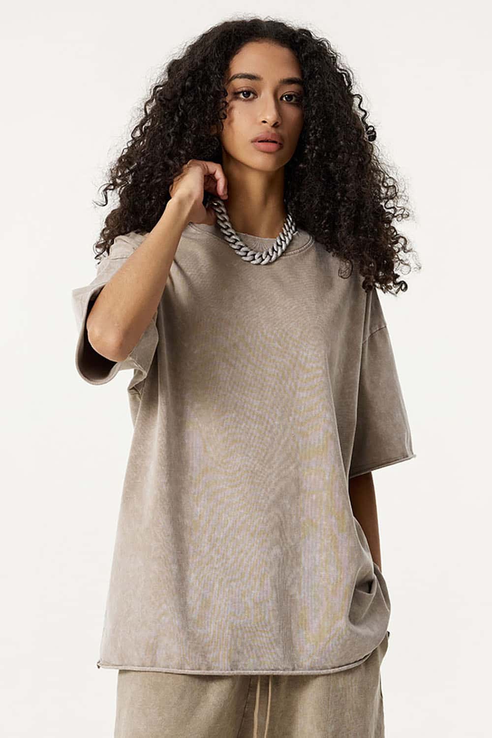 Wax-Dyed Washed T-Shirt with Loose Fit and Vintage Raw Edges