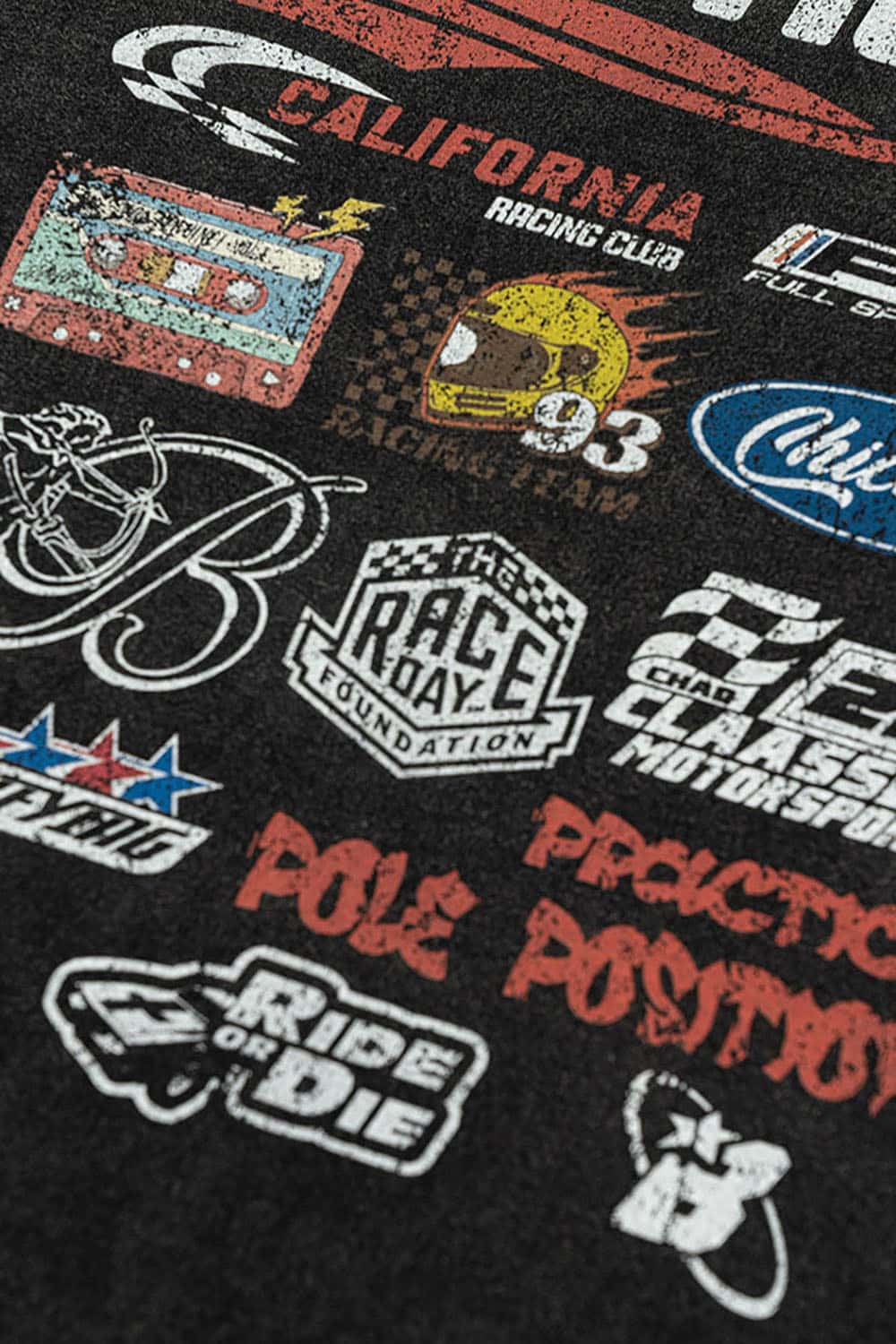 High Street Distressed Wash Loose-Fit T-Shirt with Racing Logo Graphics