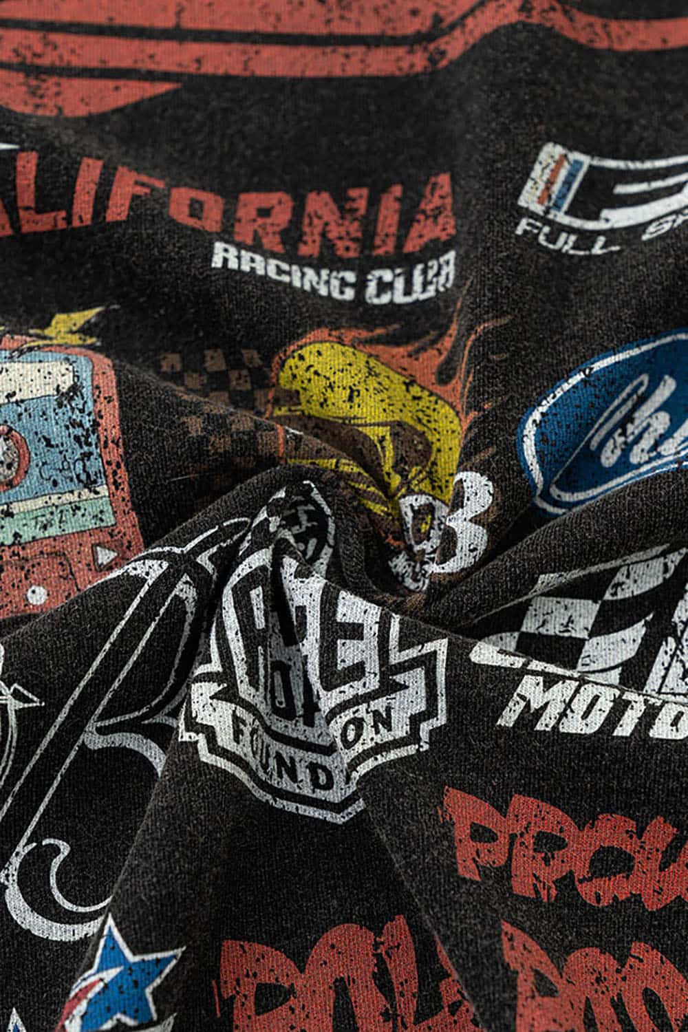 High Street Distressed Wash Loose-Fit T-Shirt with Racing Logo Graphics