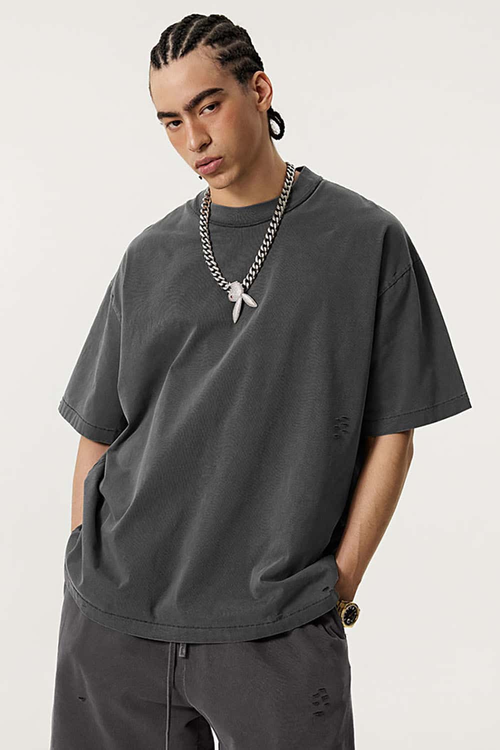 Heavyweight Washed Distressed Vintage Reverse Seam Short Sleeve T-Shirt