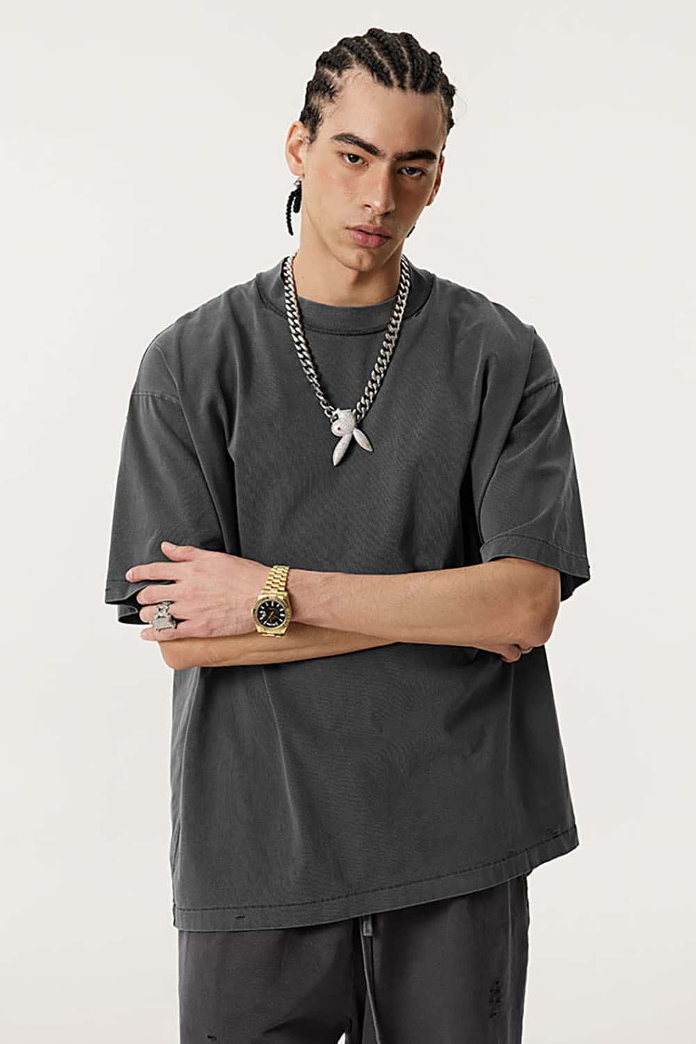 Heavyweight Washed Distressed Vintage Reverse Seam Short Sleeve T-Shirt