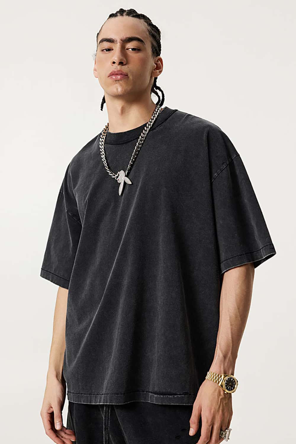 Heavyweight Washed Distressed Vintage Reverse Seam Short Sleeve T-Shirt