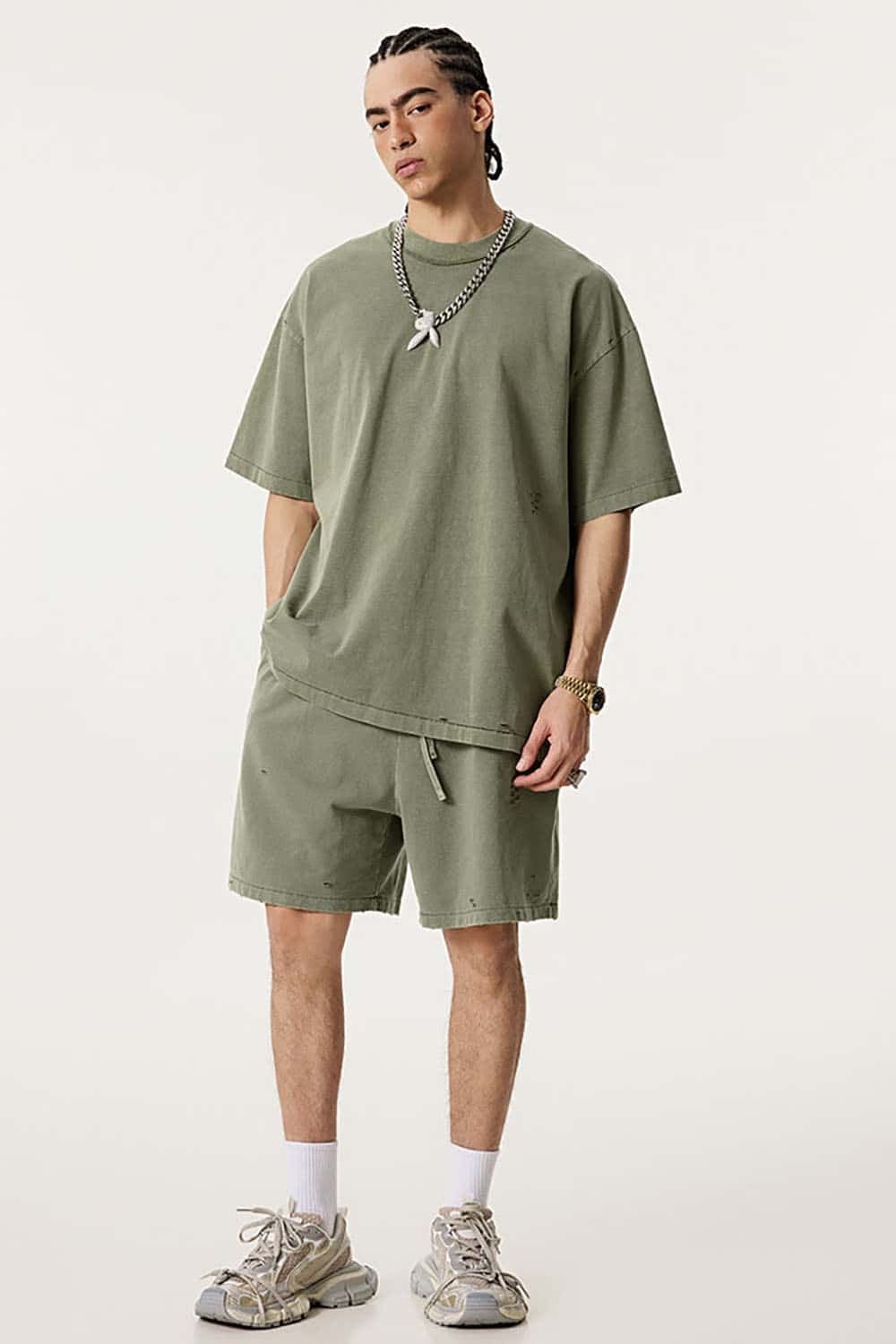 Heavyweight Washed Distressed Vintage Reverse Seam Short Sleeve T-Shirt