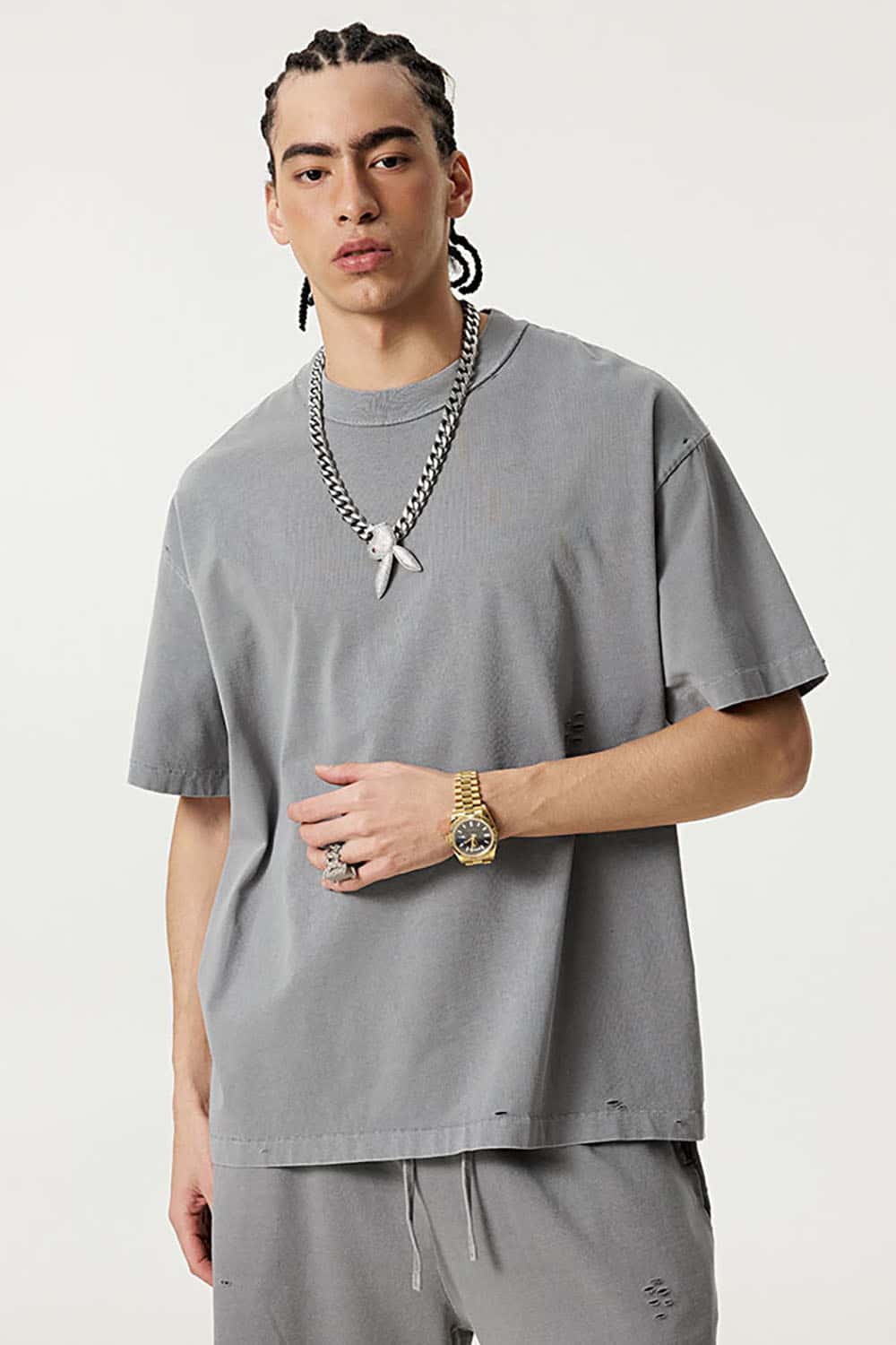 Heavyweight Washed Distressed Vintage Reverse Seam Short Sleeve T-Shirt