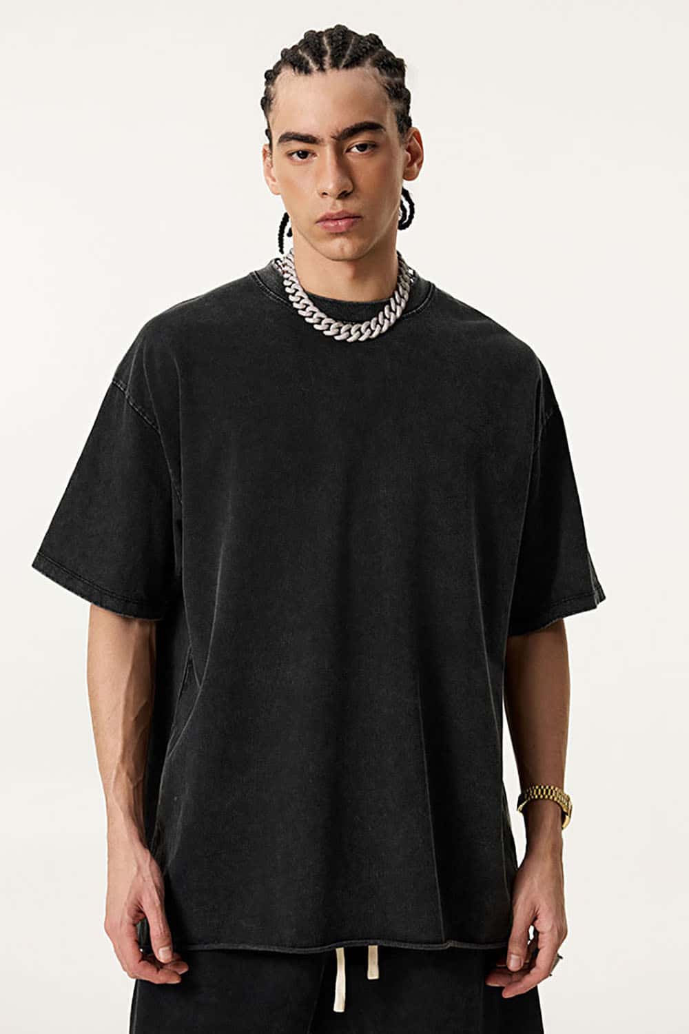 Heavyweight Plus Size Round Neck Pure Cotton T-Shirt with Drop Shoulder Loose Fit Short Sleeves