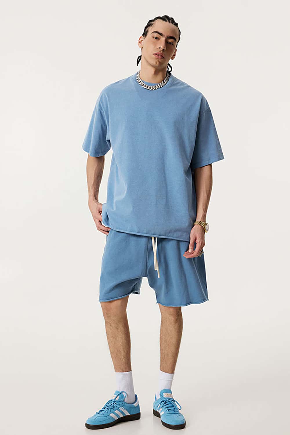 Heavyweight Plus Size Round Neck Pure Cotton T-Shirt with Drop Shoulder Loose Fit Short Sleeves