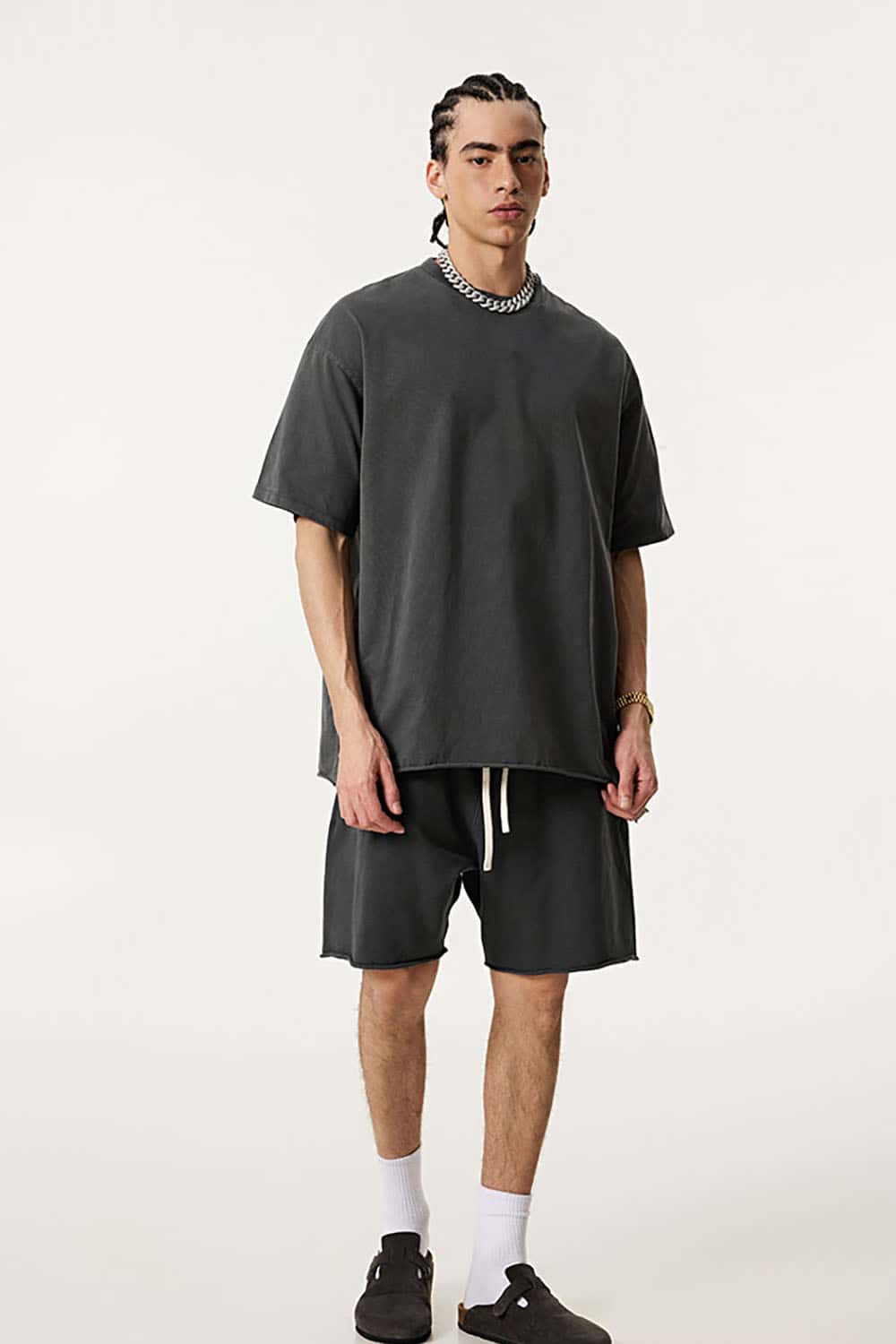 Heavyweight Plus Size Round Neck Pure Cotton T-Shirt with Drop Shoulder Loose Fit Short Sleeves