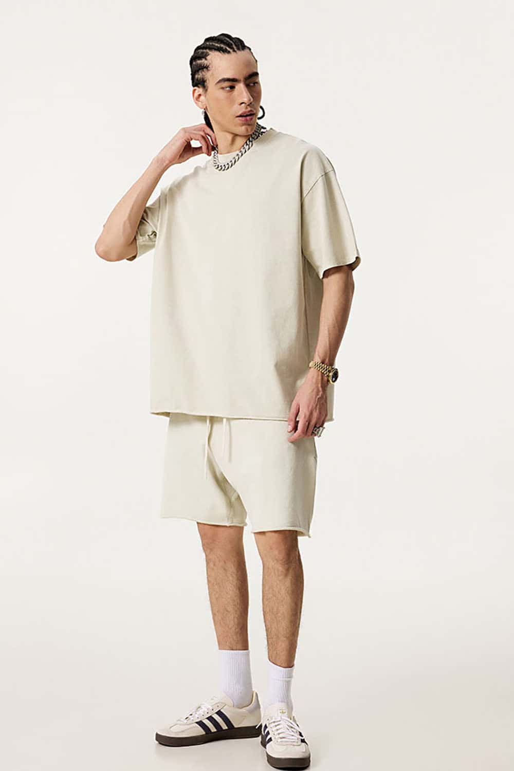 Heavyweight Plus Size Round Neck Pure Cotton T-Shirt with Drop Shoulder Loose Fit Short Sleeves