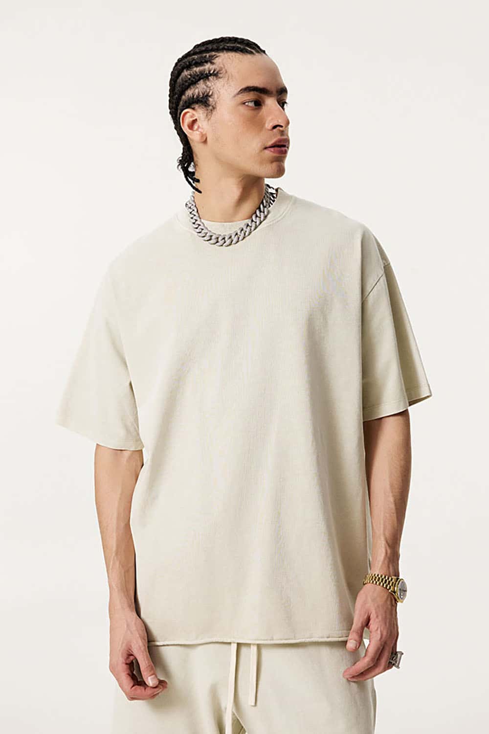 Heavyweight Plus Size Round Neck Pure Cotton T-Shirt with Drop Shoulder Loose Fit Short Sleeves