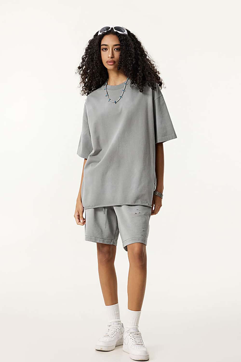 Heavyweight Plus Size Round Neck Pure Cotton T-Shirt with Drop Shoulder Loose Fit Short Sleeves