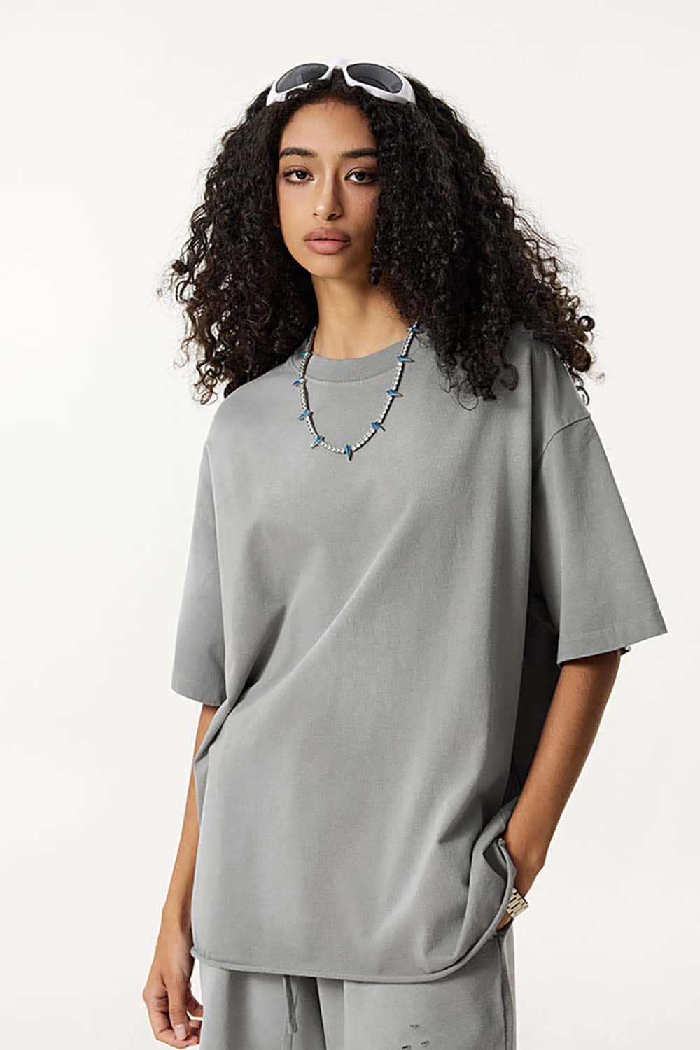 Heavyweight Plus Size Round Neck Pure Cotton T-Shirt with Drop Shoulder Loose Fit Short Sleeves