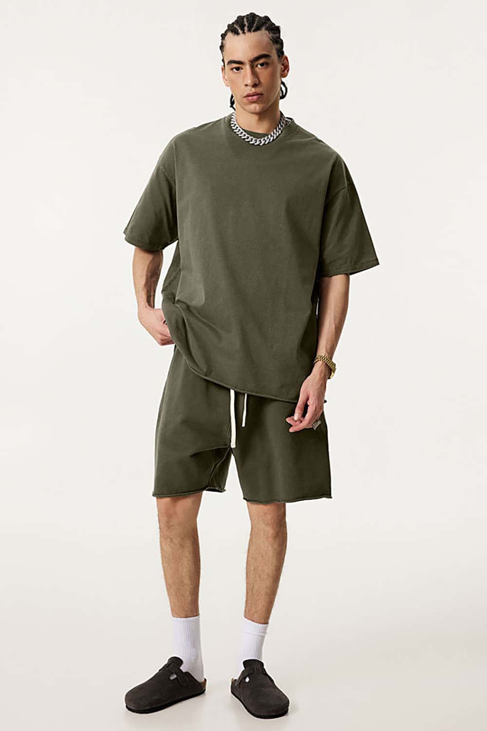 Heavyweight Plus Size Round Neck Pure Cotton T-Shirt with Drop Shoulder Loose Fit Short Sleeves