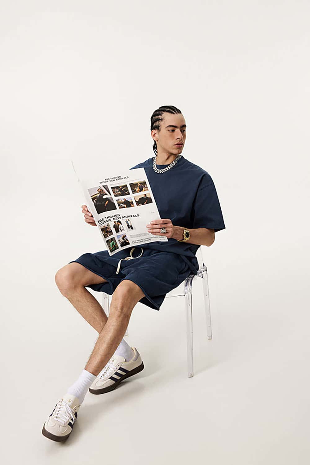 Heavyweight Plus Size Round Neck Pure Cotton T-Shirt with Drop Shoulder Loose Fit Short Sleeves