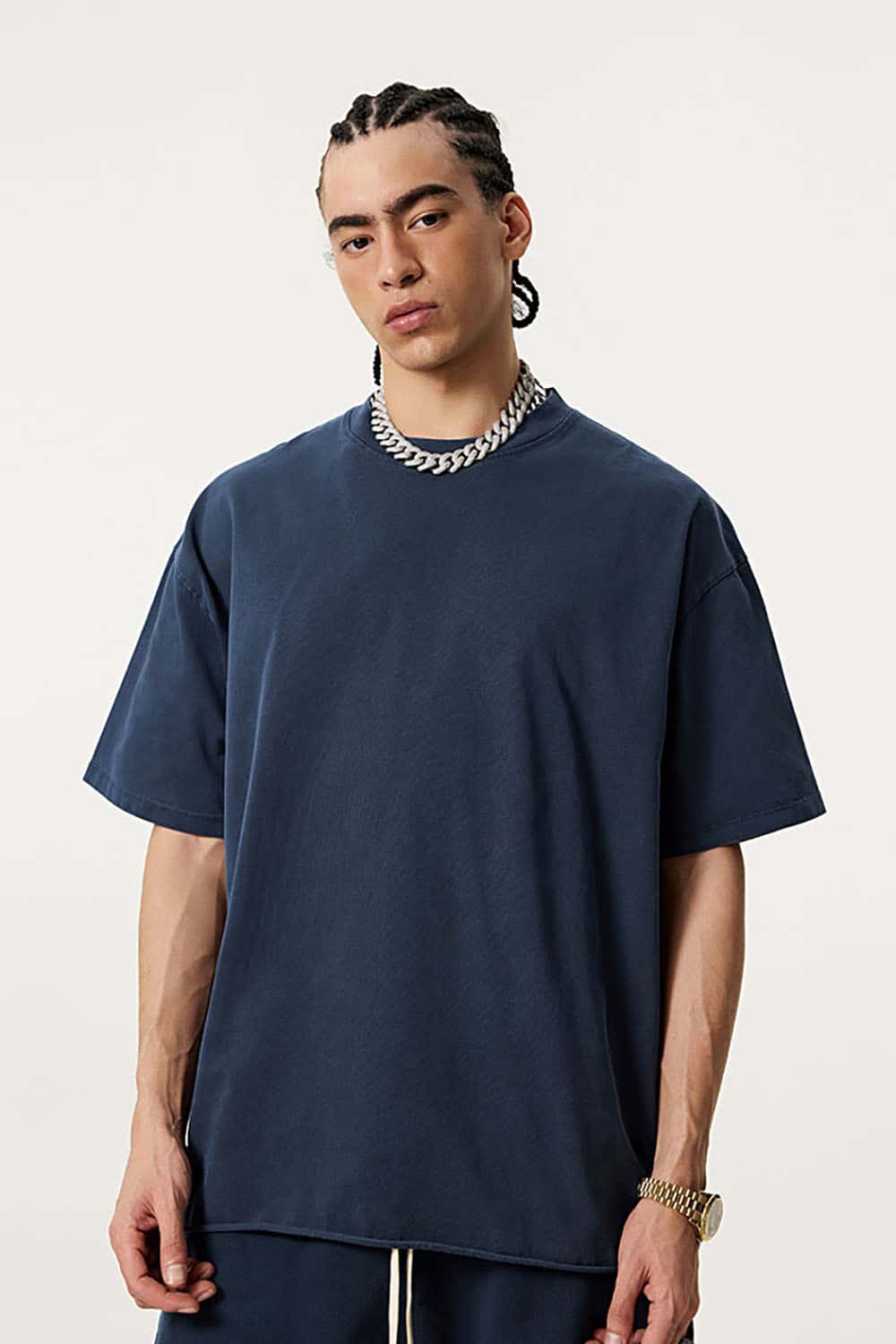 Heavyweight Plus Size Round Neck Pure Cotton T-Shirt with Drop Shoulder Loose Fit Short Sleeves