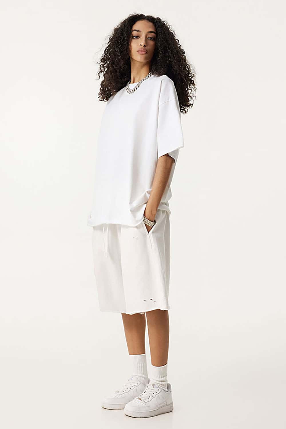 Heavyweight Plus Size Round Neck Pure Cotton T-Shirt with Drop Shoulder Loose Fit Short Sleeves