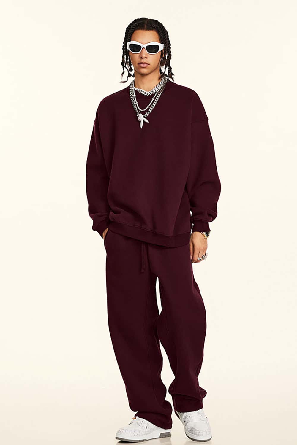 Loose Casual Basic Solid Color Fleece-Lined Thick Crew Neck Sweatshirt