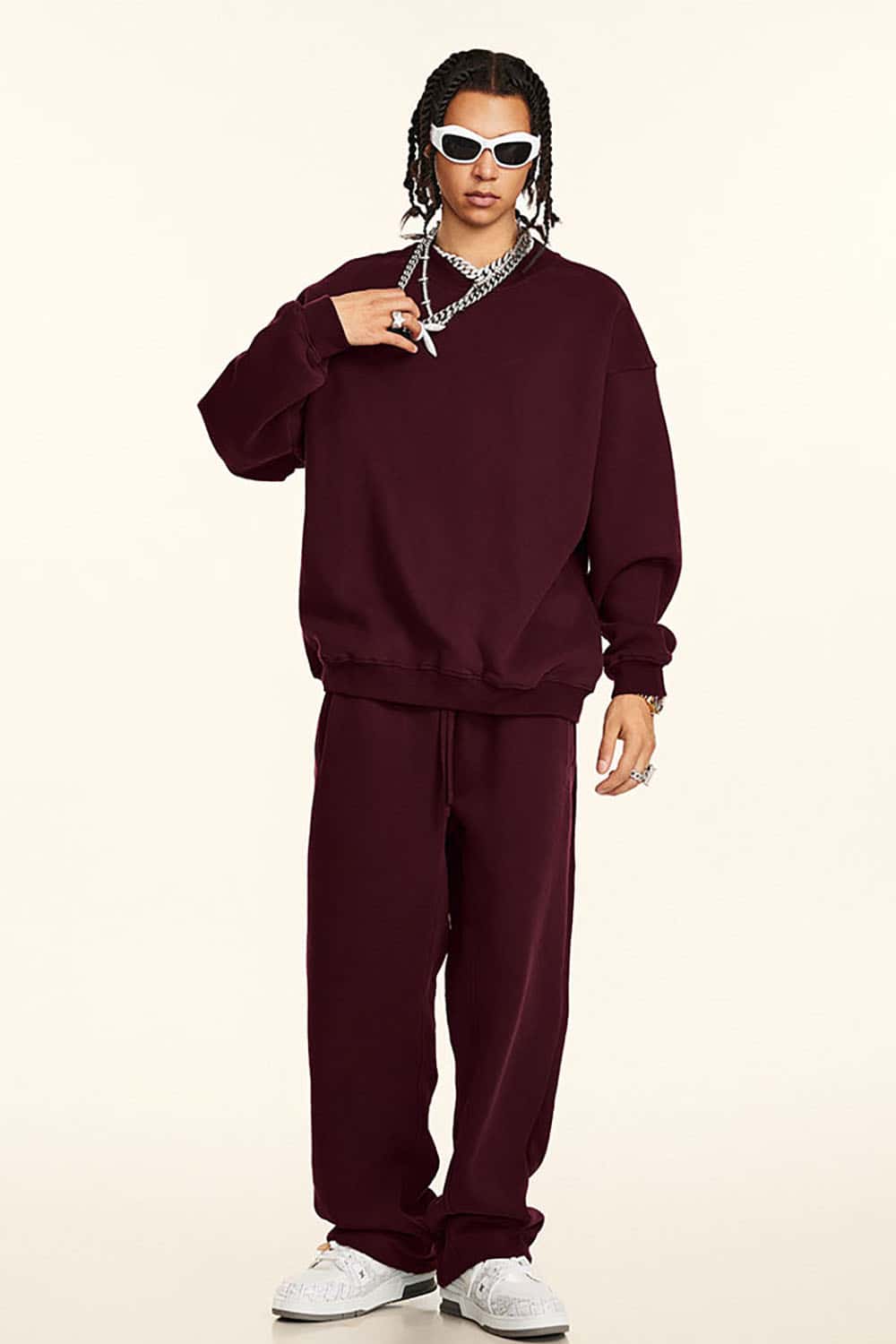 Loose Casual Basic Solid Color Fleece-Lined Thick Crew Neck Sweatshirt