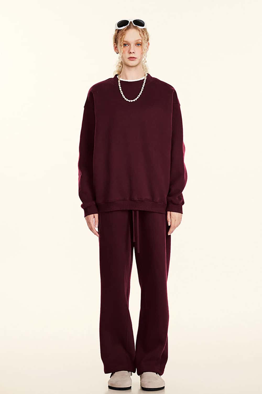 Loose Casual Basic Solid Color Fleece-Lined Thick Crew Neck Sweatshirt