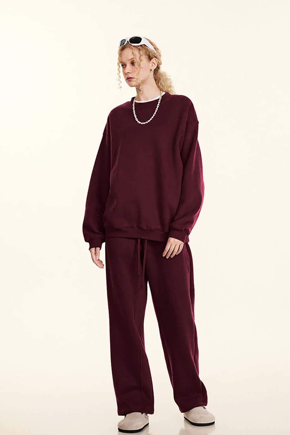 Loose Casual Basic Solid Color Fleece-Lined Thick Crew Neck Sweatshirt
