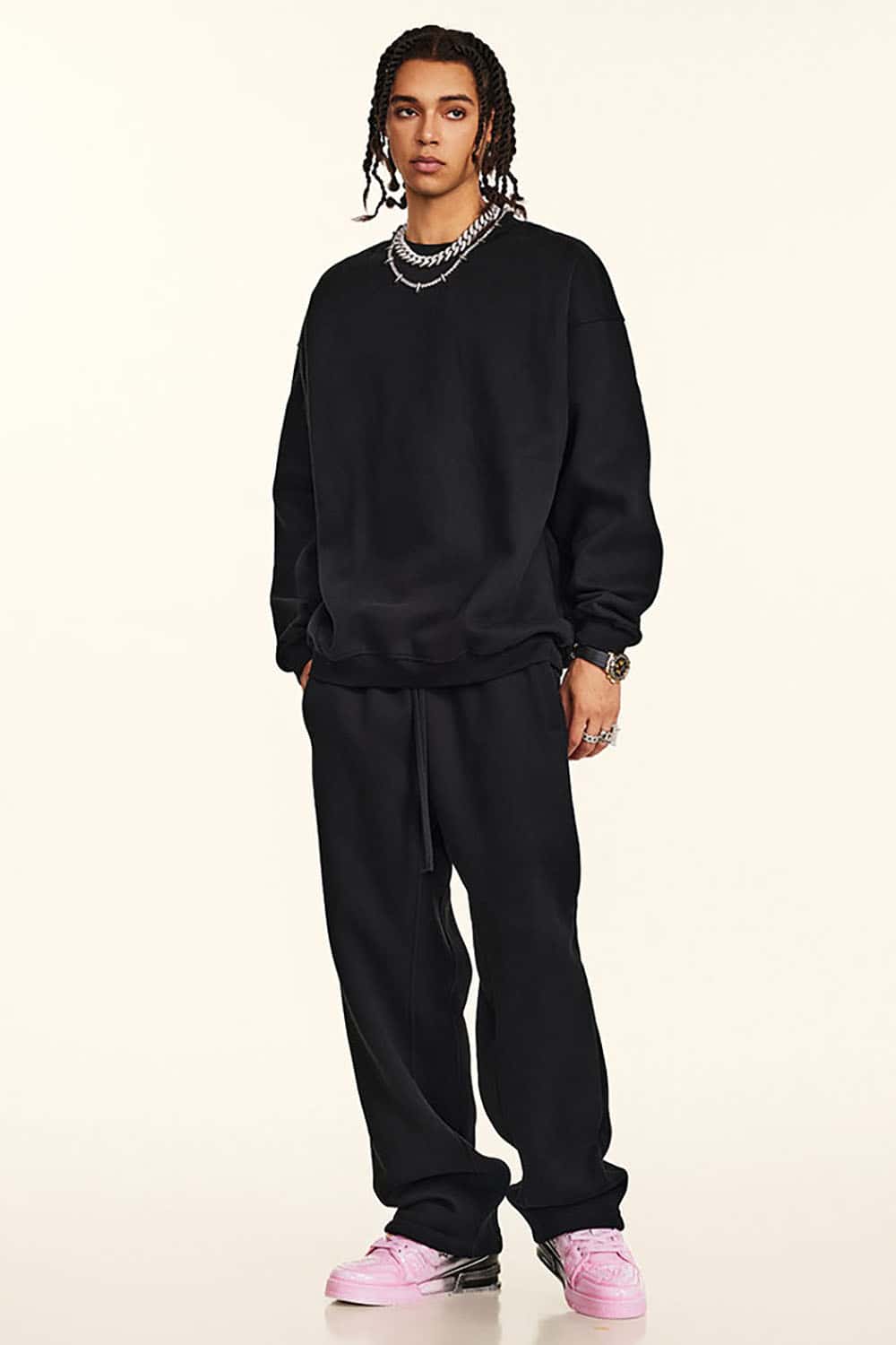 Loose Casual Basic Solid Color Fleece-Lined Thick Crew Neck Sweatshirt