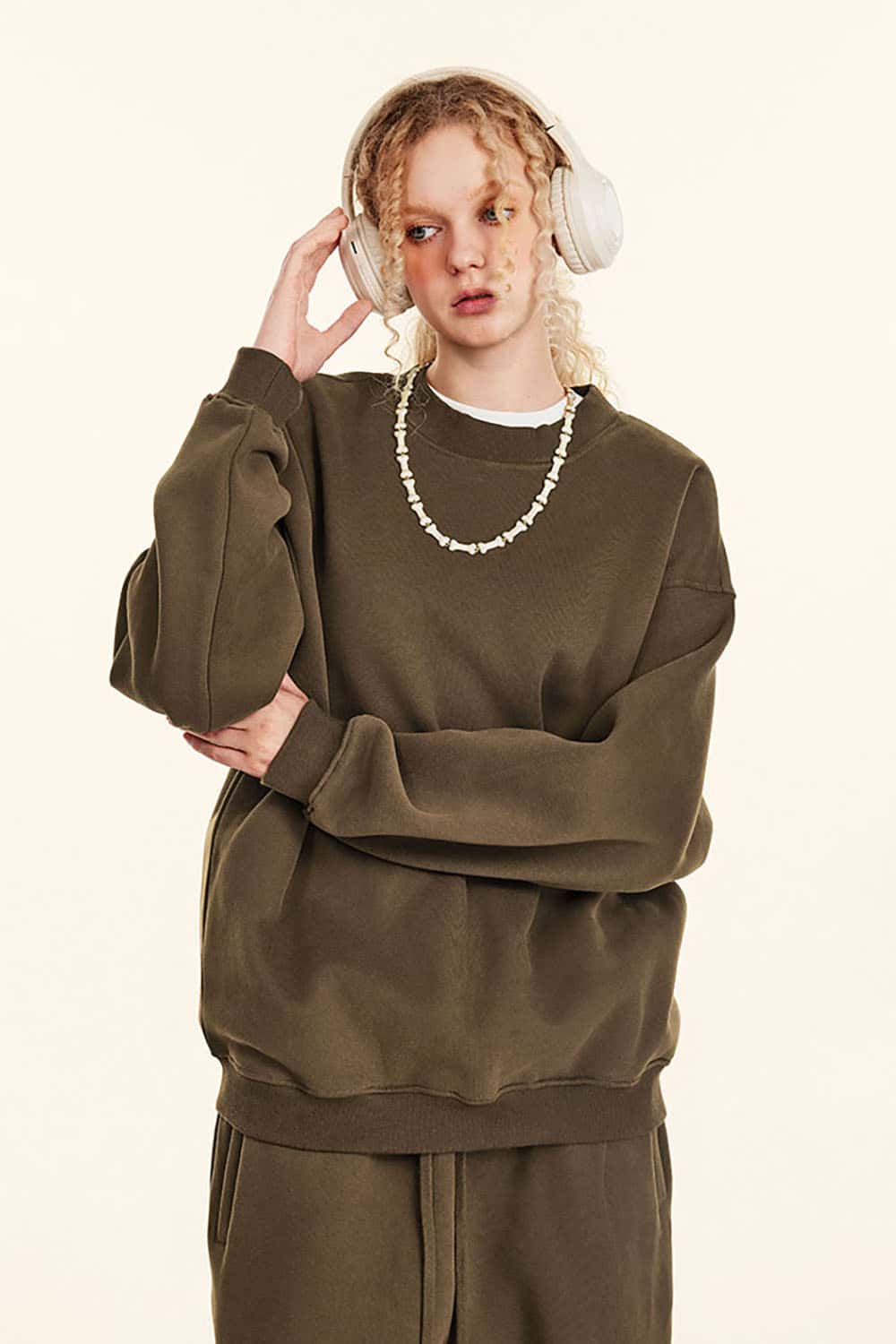 Loose Casual Basic Solid Color Fleece-Lined Thick Crew Neck Sweatshirt