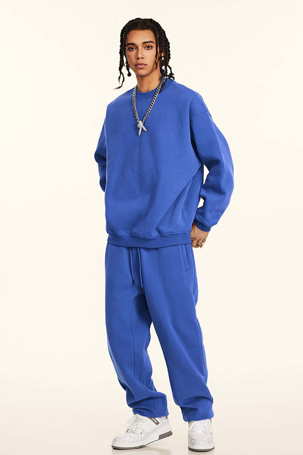 Loose Casual Basic Solid Color Fleece-Lined Thick Crew Neck Sweatshirt