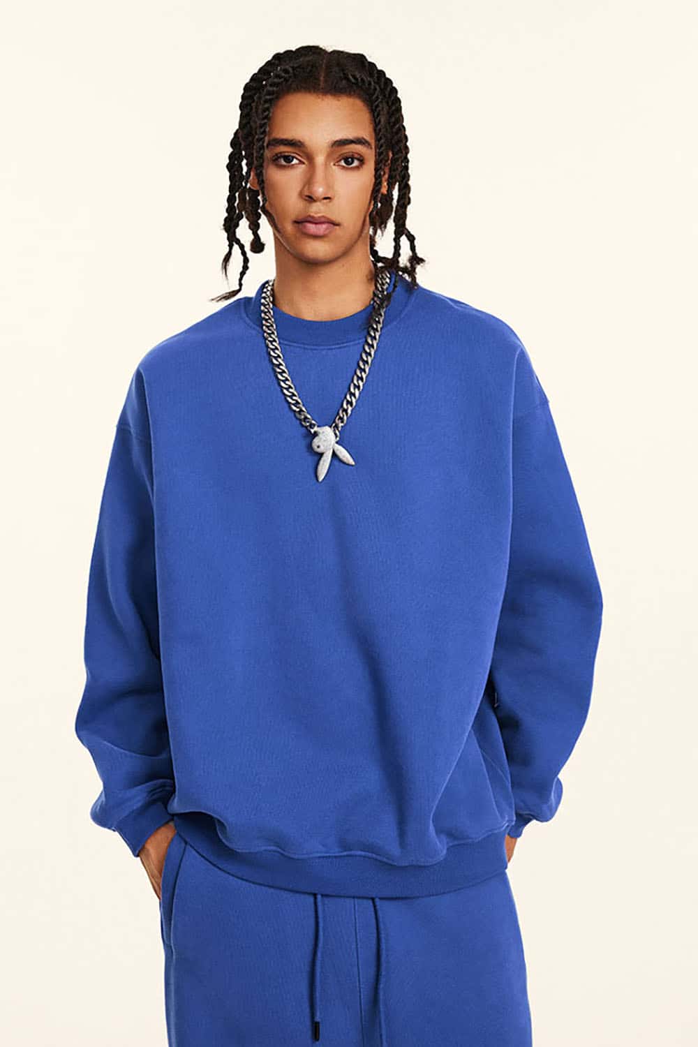 Loose Casual Basic Solid Color Fleece-Lined Thick Crew Neck Sweatshirt