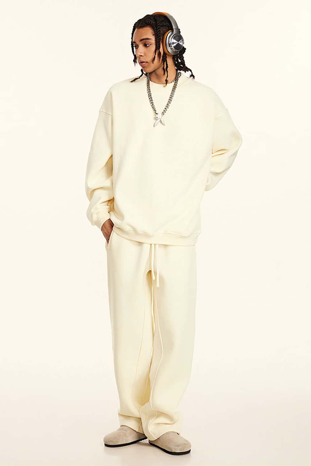 Loose Casual Basic Solid Color Fleece-Lined Thick Crew Neck Sweatshirt