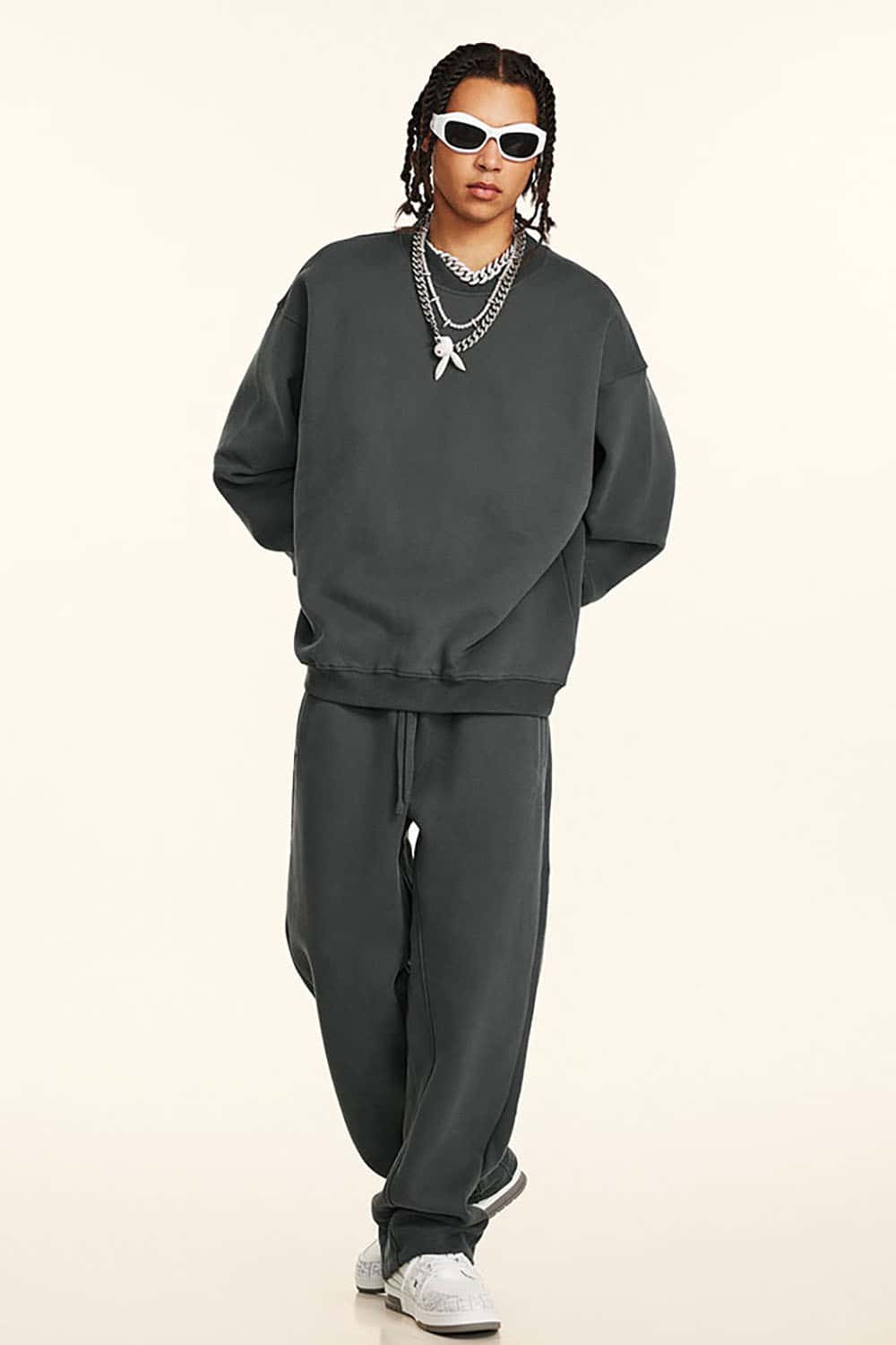 Loose Casual Basic Solid Color Fleece-Lined Thick Crew Neck Sweatshirt