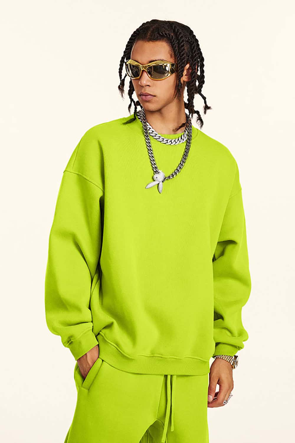 Loose Casual Basic Solid Color Fleece-Lined Thick Crew Neck Sweatshirt