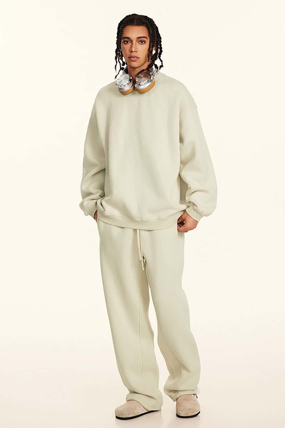 Loose Casual Basic Solid Color Fleece-Lined Thick Crew Neck Sweatshirt